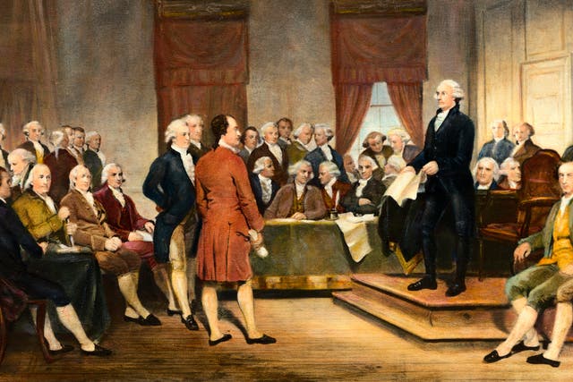 Signing of the United States Constitution(Original Caption) The signing of the United States Constitution in 1787. Undated painting by Stearns.