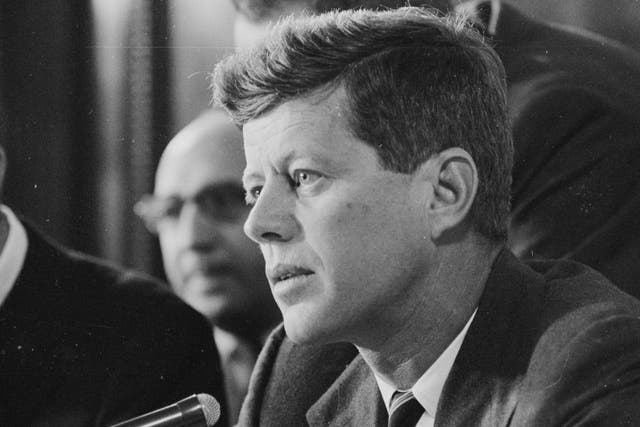 Close-up of American Senator (and future US President) John F Kennedy (1917 - 1963) as he listens to testimony during McClellan Committee's investigation of the Teamsters Union, Washington DC, February 26, 1957.