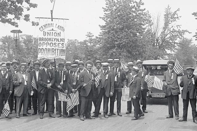 Delegation at Anti-Prohibition Parade (Original Caption) 6/14/1919-Washington, D.C.: Prohibition. Brooklyn delegation in Washington, D.C. at