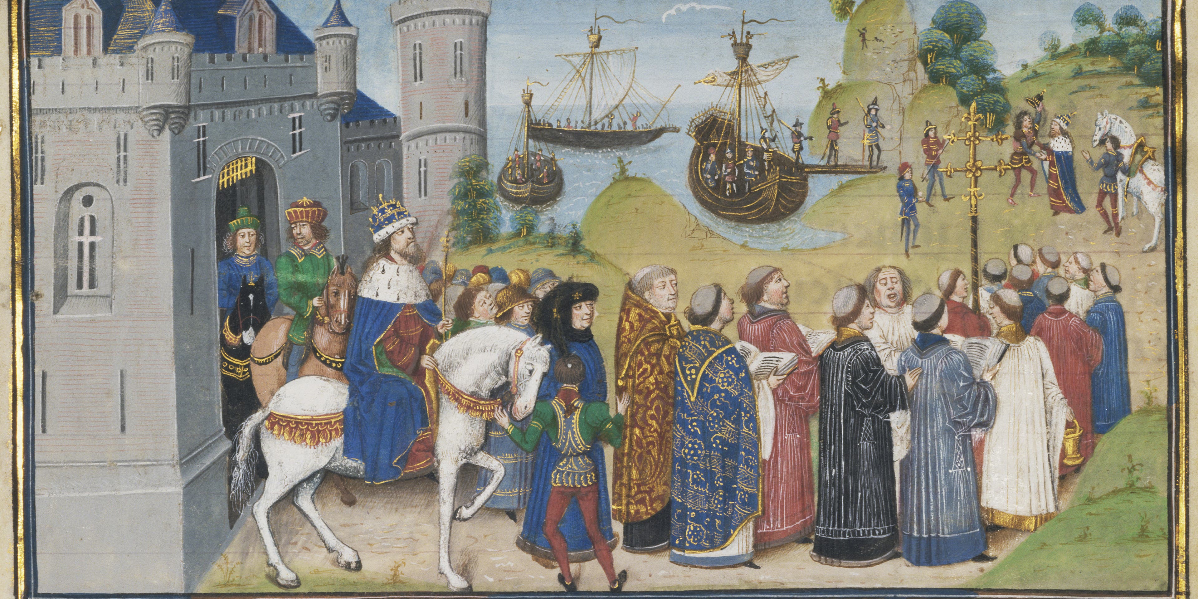 The Byzantine Emperor Welcoming Roussillon and Martel, 1468-1470. Artist: Loyset Liédet