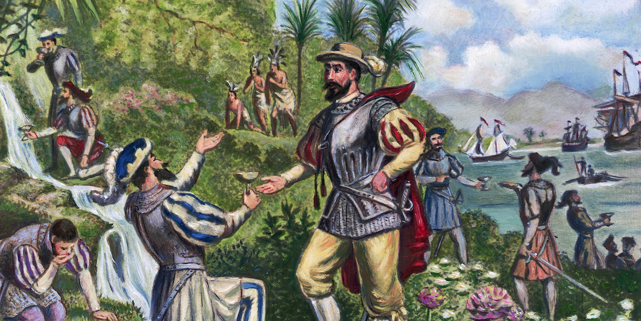 Undated illustration of Juan Ponce de Leon being given water from the "Fountain of Youth."