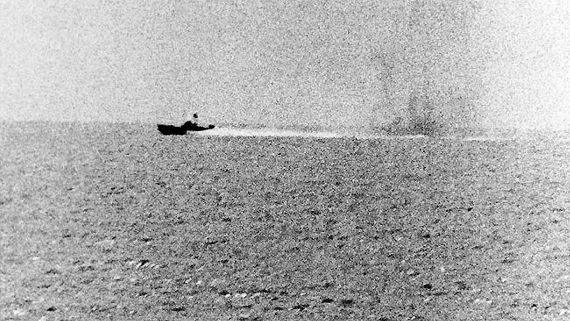 The Gulf of Tonkin Incident - North Vietnamese motor torpedo boat attacking USS Maddox, August 2, 1964.