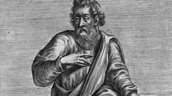 349 BC, Archytas of Tarentum (423 - 347BC), a Greek philosopher and mathematician who advanced the study of acoustics and harmonic progression using arithmetic. (Photo by Hulton Archive/Getty Images)