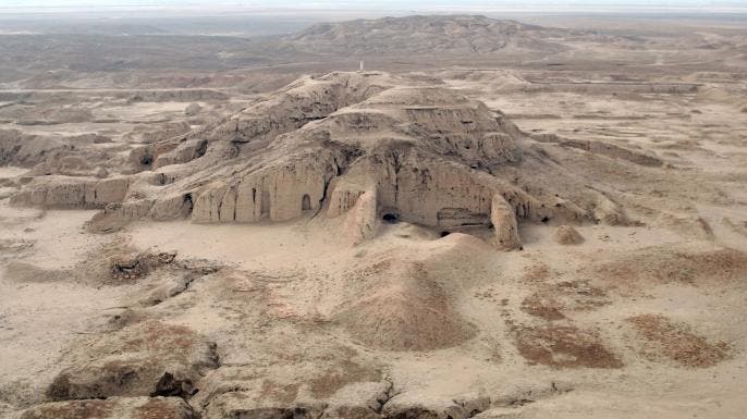 A picture shows the archaeological site of Uruk (Warka).