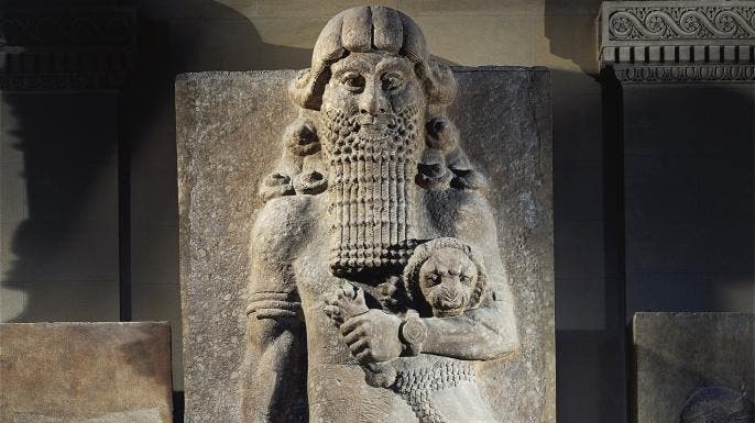 Chalky alabaster statue of Gilgamesh, king of Uruk.