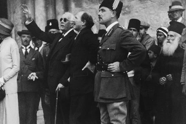 British politician Lord Arthur Balfour (1848-1930) points out a feature of the Church of the Holy Sepulchre to Governor Sir Ronald Storrs during a visit to Jerusalem, 9th April 1925. The city'<a href=