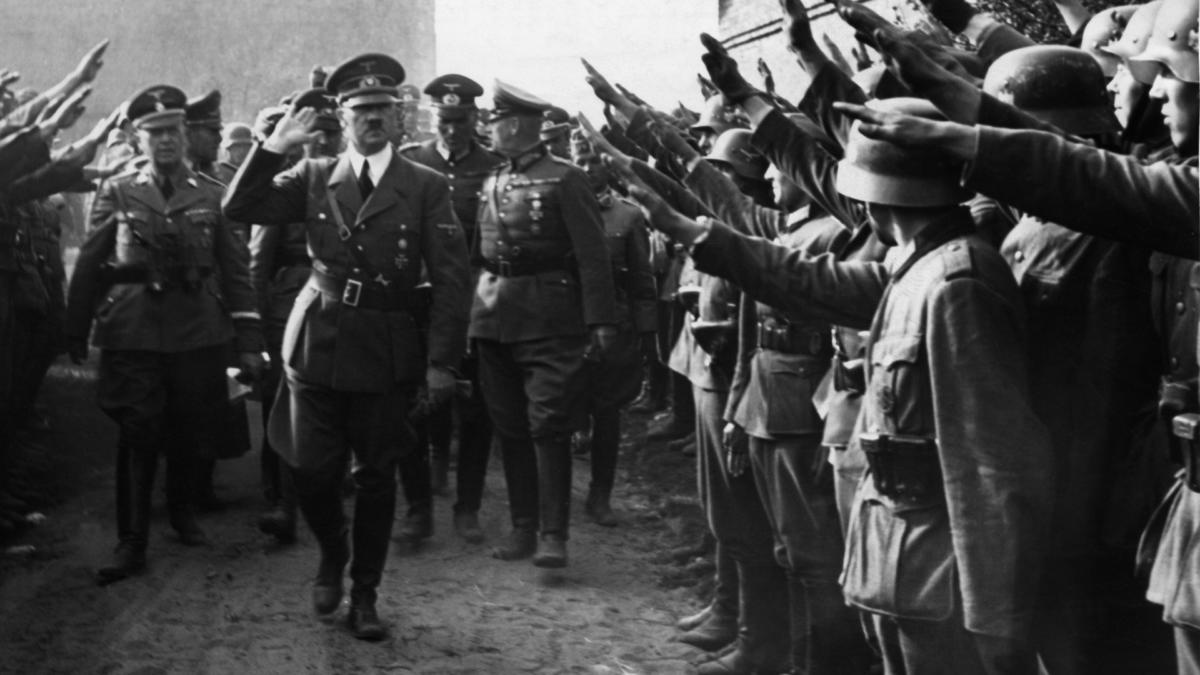 Adolf Hitler visiting troops near Lodz, 1939. (Credit: Heinrich Hoffmann/ullstein bild via Getty Images)