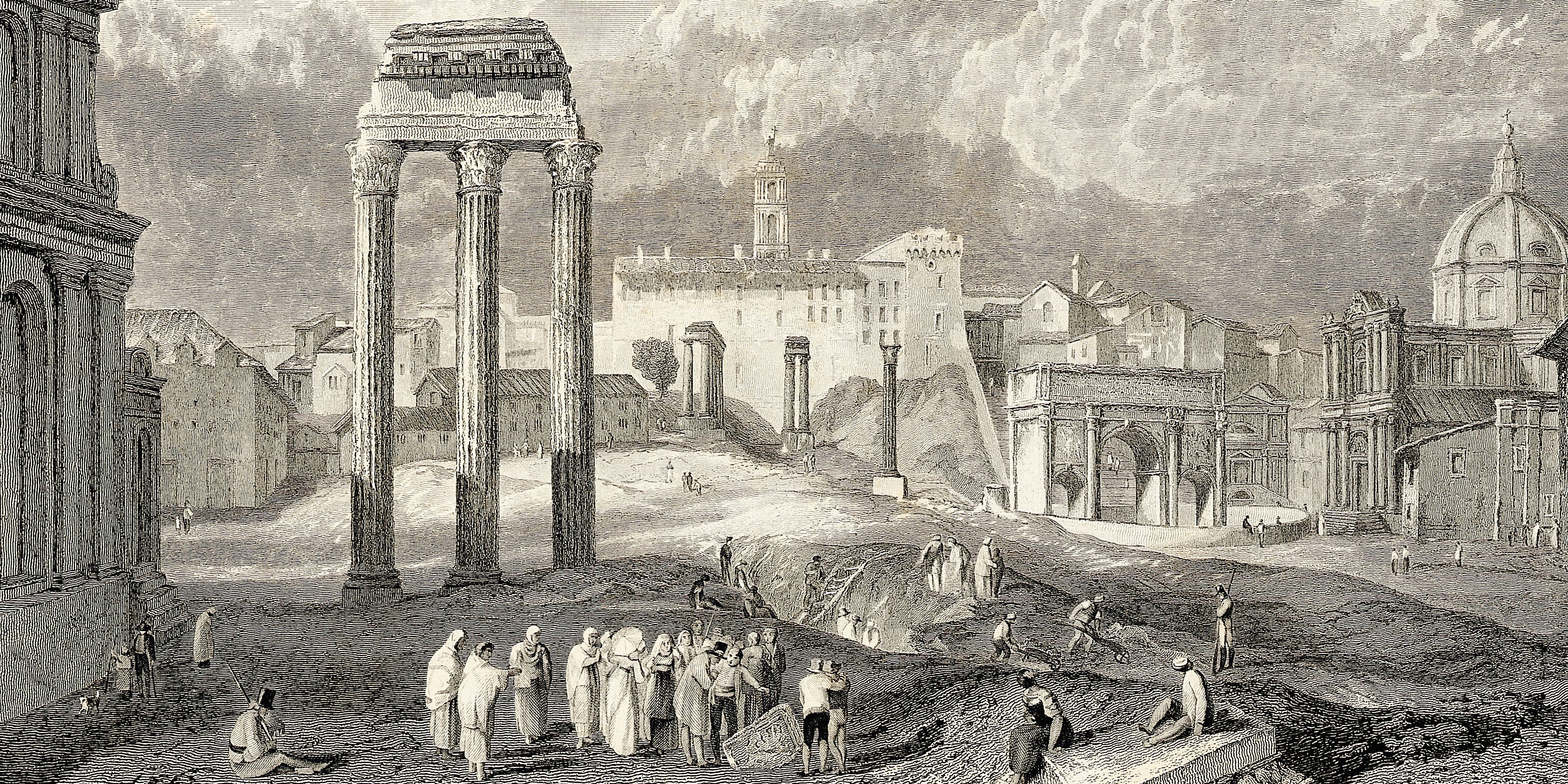 Engraving of the Forum Romanum (Roman Forum).