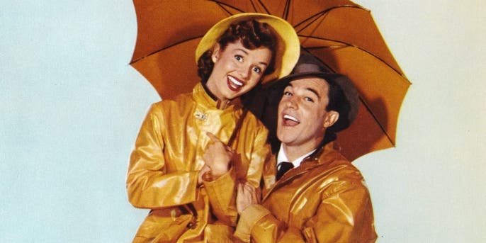 A poster for Stanley Donen's 1952 comedy 'Singin' in the Rain' starring Gene Kelly and Debbie Reynolds. (Credit: Movie Poster Image Art/Getty Images)