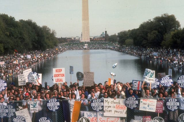 Crowd at pro-choice rally, re possible SCrowd at pro-choice rally, re possible Supreme Court reversal of Roe v. Wade decision. (Photo by Andrew Holbrooke/Getty Images)