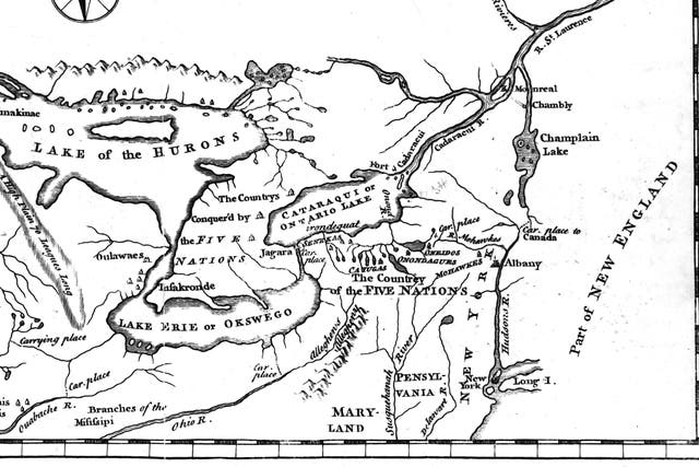 Mid-18th century map of the Iroquois Confederacy, also known as the Five (later Six) Nations