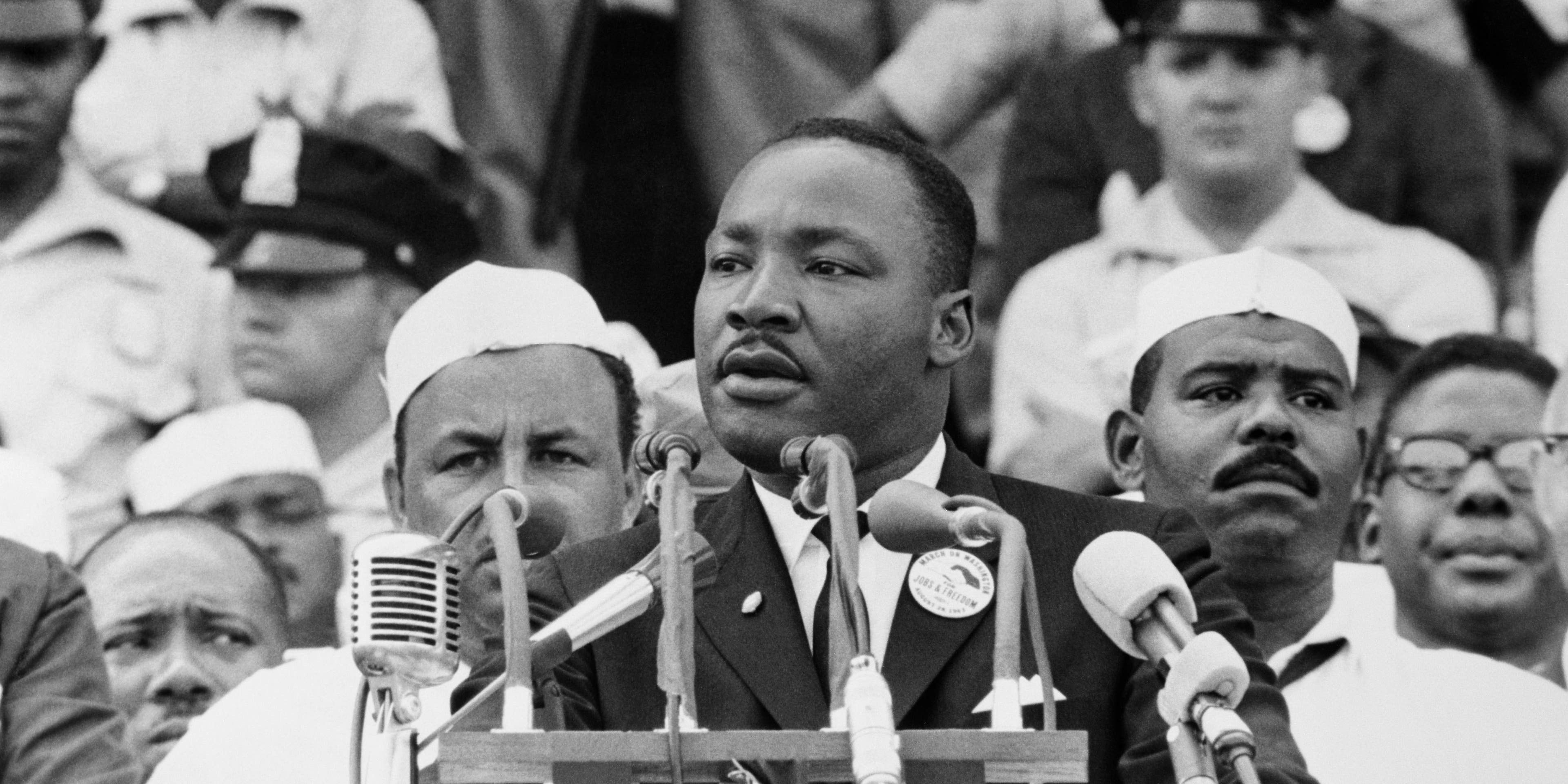 Martin Luther King Giving "Dream" SpeechMartin Luther King Jr., gives his "I Have a Dream" speech to a crowd before the Lincoln Memorial during the Freedom March in Washington, DC, on August 28, 1963. The widely quoted speech became one of his most famous.