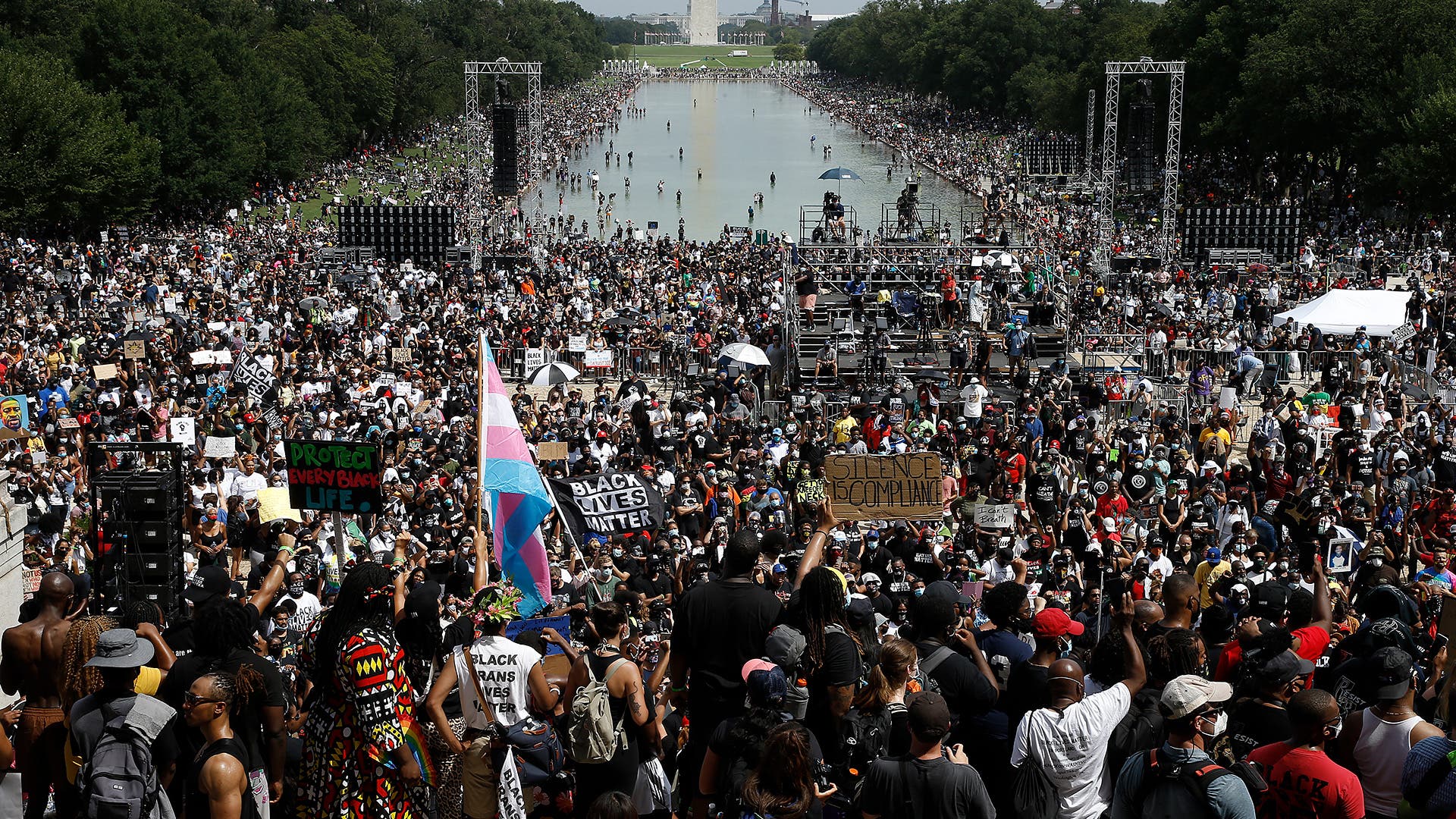 Thousands gather for the ''Get Your Knee Off Our Necks'' march in Washington DC USA, on August 28, 2020.